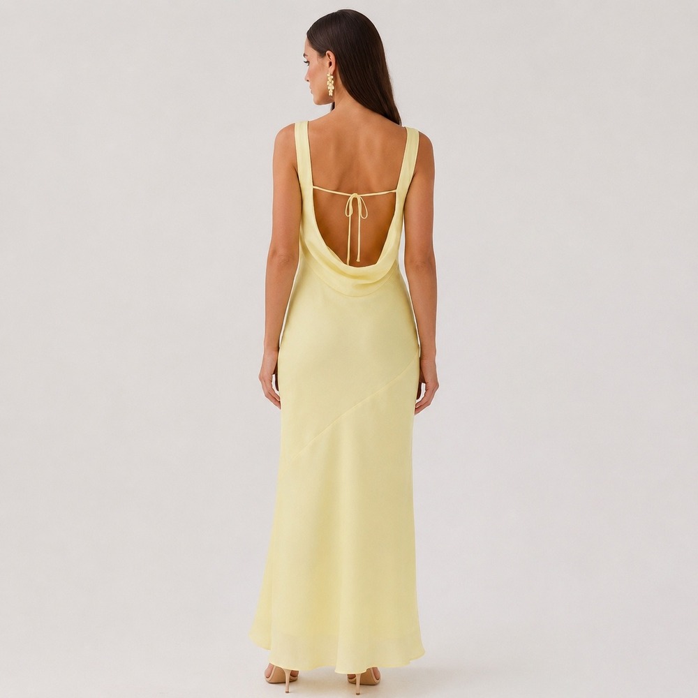 Peppermayo Be Mine Satin Maxi Dress‎ 2 Canary Yellow Bias Cowl Open Back Chic - Picture 4 of 16